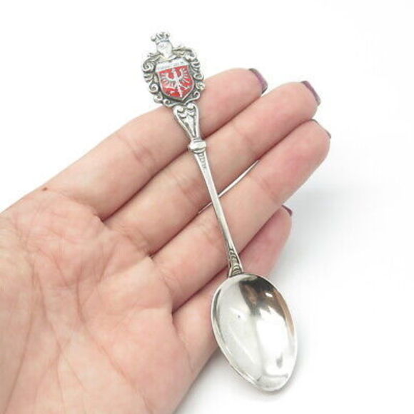 FRITZ REU & CO. 800 Silver Vintage Enamel Frankfurt Germany Coffee Spoon